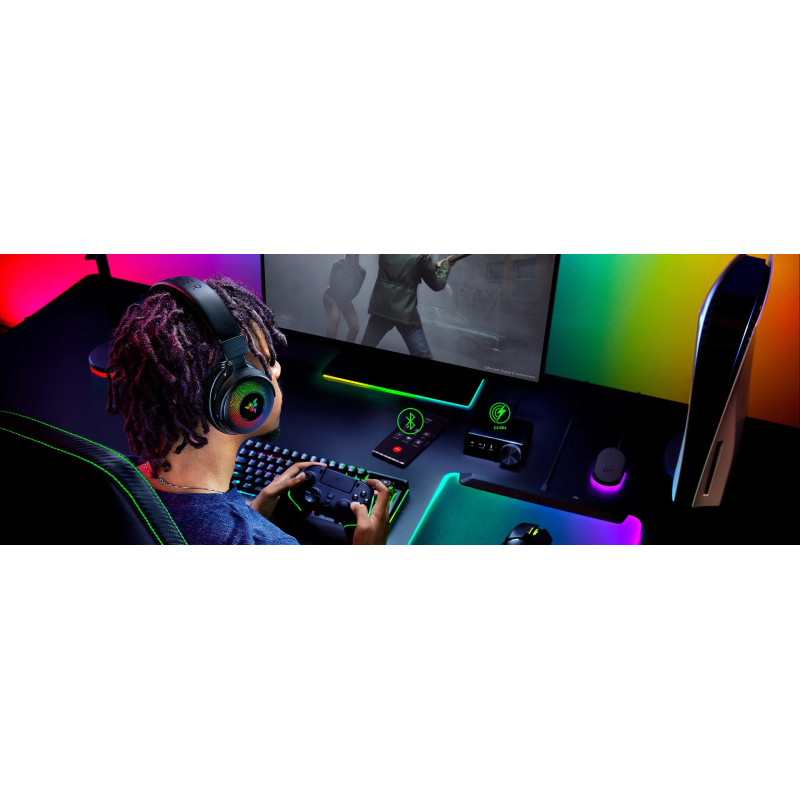 Razer Гарнітура ігрова Kraken V4 Pro, mini-jack/USB-A/BT/WL, RGB, чорний