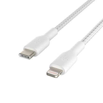 Belkin Кабель USB-C > Lightning заряджання/синхронізації 2м, 30Вт, Type-C, плетений, білий Belkin Кабель USB-C > Lightning заряджання/синхронізації 2м, 30Вт, Type-C, плетений, білий