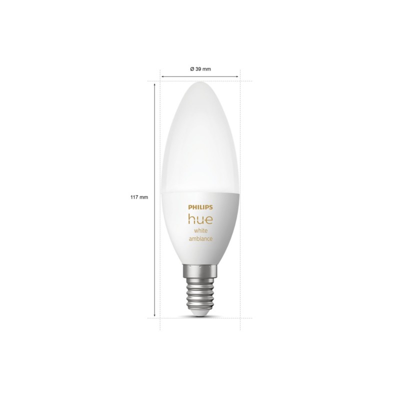 Philips Hue Лампа розумна E14, 5.2W(40Вт), 2200K-6500K, Tunable white, ZigBee, Bluetooth, димування, 2шт