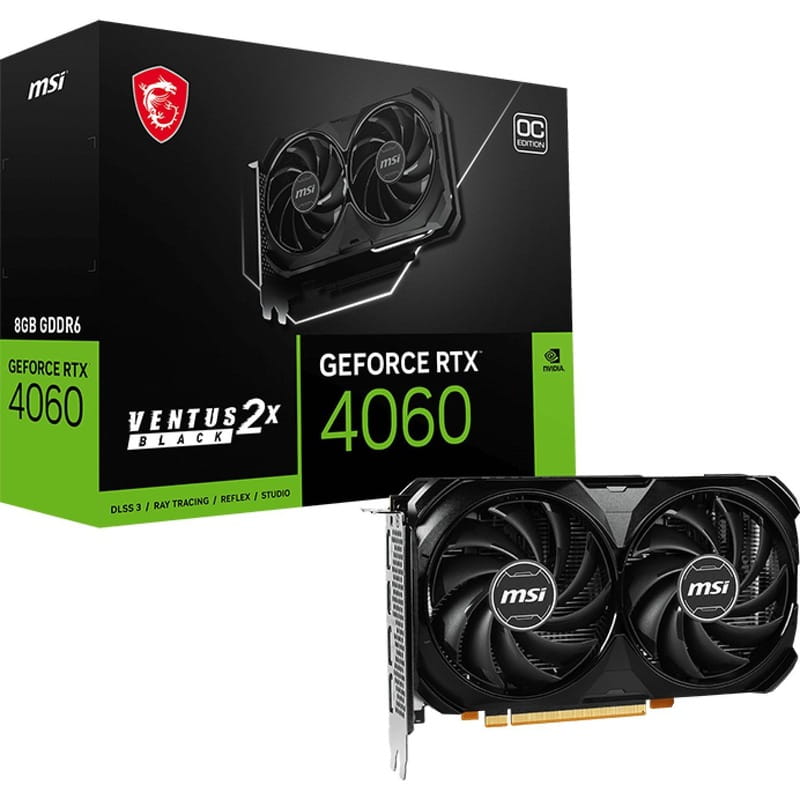 MSI Відеокарта GeForce RTX 4060 8GB GDDR6 VENTUS 2X BLACK OC