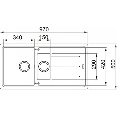Franke Мийка кухонная Basis фраграніт, прямокут., з крилом, 970х500х200мм, чаша - 2, врізна, воникс