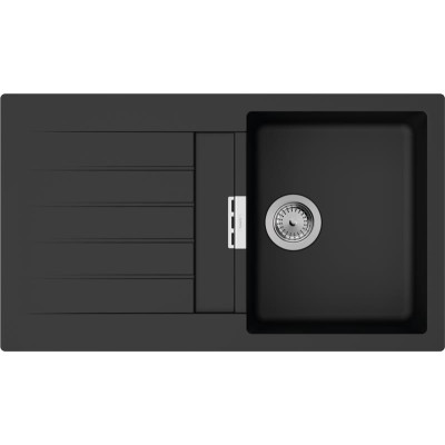 Hansgrohe Мийка кухонна S52, граніт, прямокутник, з крилом, 840х480х190мм, чаша - 2, накладна, S520-F345, чорний графіт