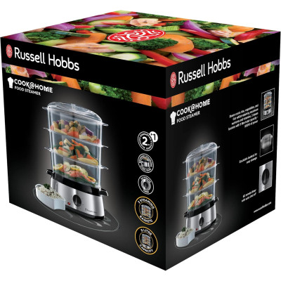 Russell Hobbs Пароварка Cook&Home 800Вт, чаша-3/3/3л, резервуар для води -1л, механічне керування, 3 яруси, метал/пластик, чорний
