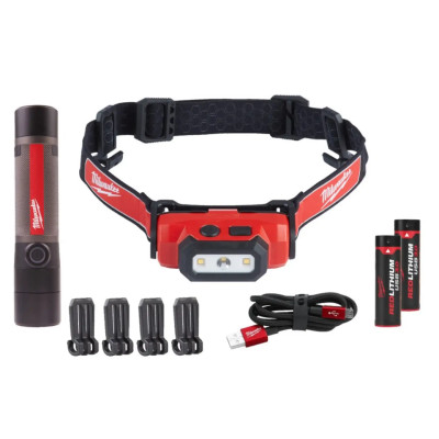 Milwaukee Ліхтар світлодіодний акумуляторний Milwaukee L4 FMHL2LED-302 4В 2х3А·год налобний 600лм+ручний 800лм ЗП 0.23кг