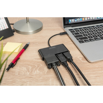 Digitus Адаптер USB-C - HDMI+DP+VGA, M/F, 0.11 m