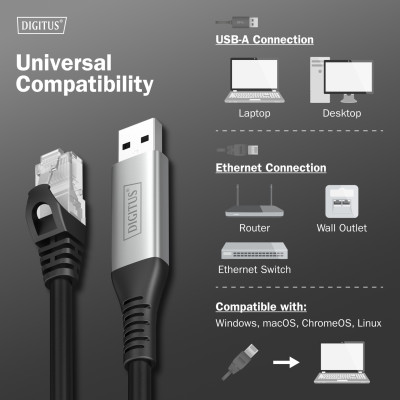 Digitus Кабель DIGITUS Ethernet USB-A - RJ45 CAT 6A S/FTP, 1 Gbit/s, 15m, LSZH Digitus Кабель DIGITUS Ethernet USB-A - RJ45 CAT 6A S/FTP, 1 Gbit/s, 15m, LSZH