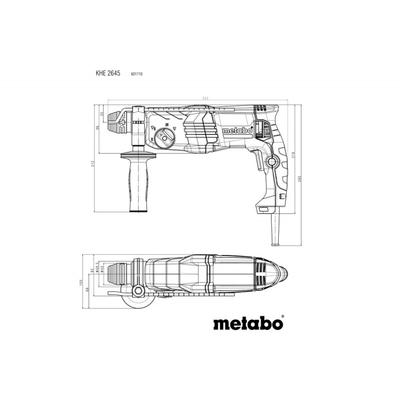 Metabo Перфоратор KHE 2645, 850Вт, SDS-plus, 2.9Дж, 3 режими, 0-1150об/хв