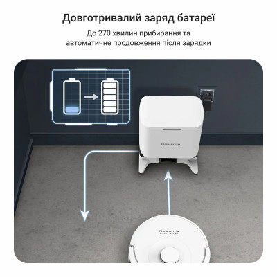 Rowenta Робот-пилосос миючий X-PLORER Serie 90+, 6000ПаВт, h=9.7см, 0.26л, конт пилок -0.29л, автон. робота до 270хв, білий Rowenta Робот-пилосос миючий X-PLORER Serie 90+, 6000ПаВт, h=9.7см, 0.26л, конт пилок -0.29л, автон. робота до 270хв, білий