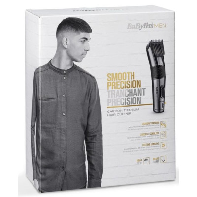 BaByliss Машинка для стриження, мережа+акум., вібраційний мотор, насадок-1, тример, кейс, титан.напил., чорний