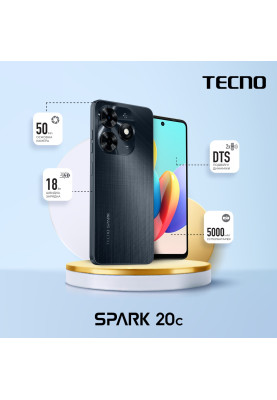 TECNO Смартфон Spark 20C (BG7n) 6.56" 4/128ГБ, 2SIM, 5000мА·год, Gravity Black
