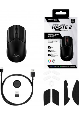 HyperX Миша Pulsefire Haste 2 mini, RGB, USB-A/WL/BT, чорний