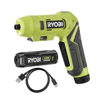 Ryobi Викрутка акумуляторна RSDP4-120G 4В USB Lithium акб 1х2А·год 5Нм поворотна ручка 0.21кг