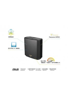 ASUS Маршрутизатор ZenWiFi XT8 1PK V2 black AX6600 3xGE LAN 1x2.5GE WAN 1xUSB3.1 WPA3 OFDMA MESH
