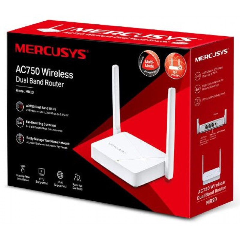 Mercusys Маршрутизатор MR20 AC750, 2xFE LAN, 1xFE WAN