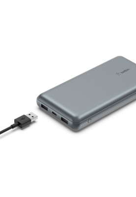 Belkin Акумулятор портативний літій-іонний Power Bank 10000мА·рік, 15Вт, 2хUSB-A/USB-C, сірий