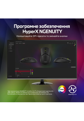 HyperX Миша Pulsefire SAGA PRO, RGB, USB-A/WL/BT, чорний