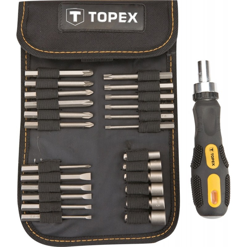 Topex Біти, набір 26шт, 1/4", бітотримач, торцеві головки 6шт, SL,PH,PZ,T, CrV