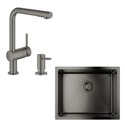 Grohe Набір для кухні K700U сталева мийка 31574AL1 + міш. 30274AL0 + дозатор 40535AL0, матовий графіт