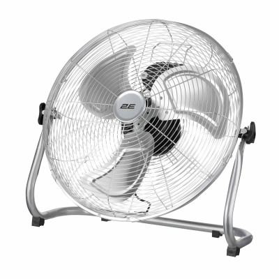 2E Вентилятор підлоговий професійний, 45см, 100Вт, кнопки, двигун мідь 100%, срібний