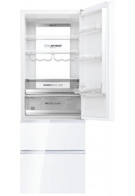 Haier Холодильник багатодверний, 200.6x70х67.5, холод.відд.-343л, мороз.відд.-140л, 3дв., А++, NF, інв., дисплей, зона нульова, білий (скло)