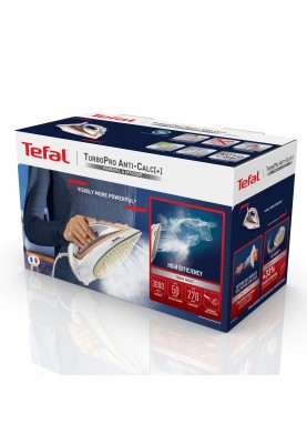 Tefal Праска TurboPro Anti-Calc, 3000Вт, 300мл, паровий удар -270гр, постійна пара - 50гр, керам. підошва, біло-бежевий