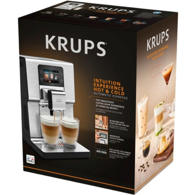 Krups Кавомашина Intuition Experience Hot&Cold, 3л, зерно, автомат.капучинатор, дисплей, авторецептів - 7, сенcор.керування, сріблястий