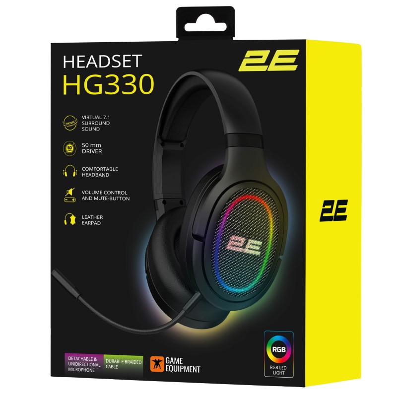 2E Gaming Гарнітура ігрова HG330, 7.1, USB-A, RGB, 2м, чорний