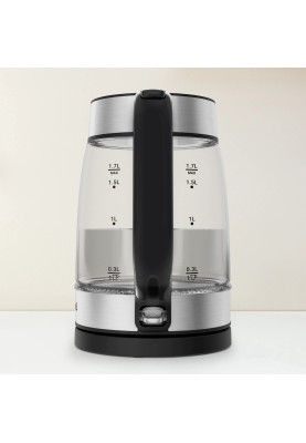 Tefal Електрочайник Glass Kettle 1.7л, скло, з підсвіткою, чорно-срібний