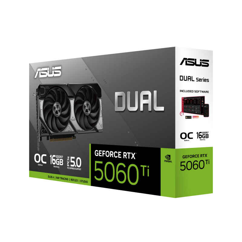 ASUS Відеокарта GeForce RTX 5060 TI 16GB GDDR7 OC DUAL-RTX5060TI-O16G