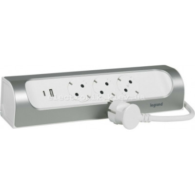 Legrand Підовжувач мережевий без кабелю, 3xТипF, 16A, 1xUSB-A,1xUSB-C, кутовий, білий