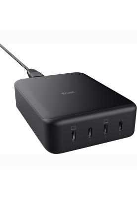 Trust Зарядне пристрій мережевий Maxo 240Вт, GaN, 4xUSB-C, PD, чорний