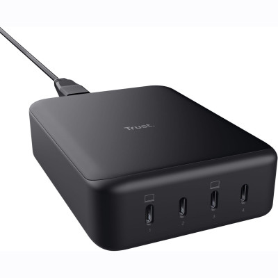 Trust Зарядне пристрій мережевий Maxo 240Вт, GaN, 4xUSB-C, PD, чорний