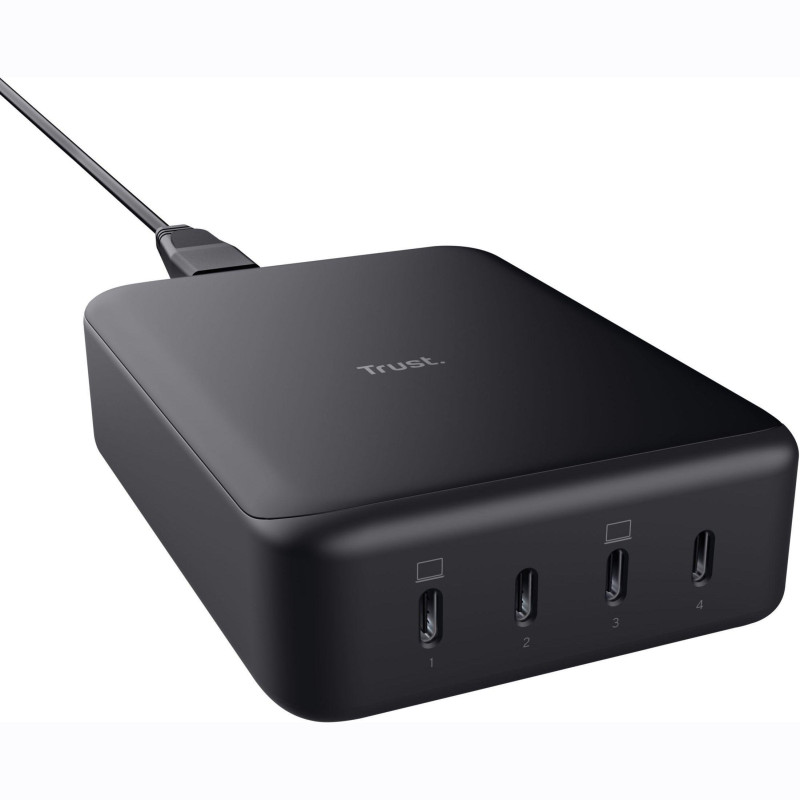 Trust Зарядний пристрій мережевий Maxo 240Вт,GaN, 4xUSB-C,PD, чорний