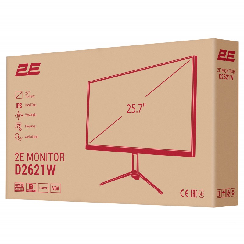 2E Монітор 25.7" D2621W HDMI, DP, Audio, IPS, 2560x1080, 21:9, 75Hz, FreeSync, White