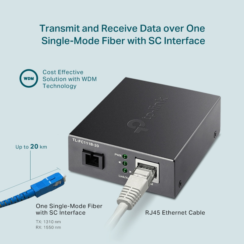 TP-Link Медіаконвертер FC111B-20 1xFE, 100Base-LX, SM, WDM, 20km, SC