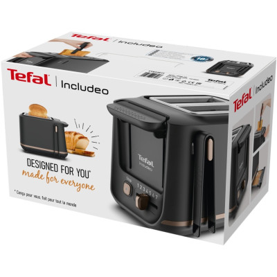 Tefal Тостер Includeo 850Вт, розморожування, щипці, термопластик, чорний