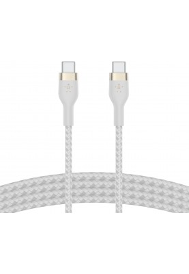 Belkin > Кабель USB-C > USB-C заряджання/синхронізації 2м, 60Вт, Type-C, плетінь, силіконовий, з ремінцем на магніті, білий