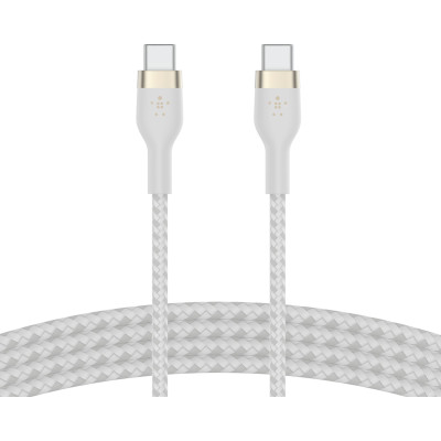 Belkin > Кабель USB-C > USB-C заряджання/синхронізації 2м, 60Вт, Type-C, плетінь, силіконовий, з ремінцем на магніті, білий