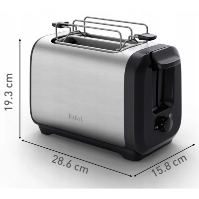 Tefal Тостер Subito 1100Вт, розморожування, щипці, нерж. сталь, чорний