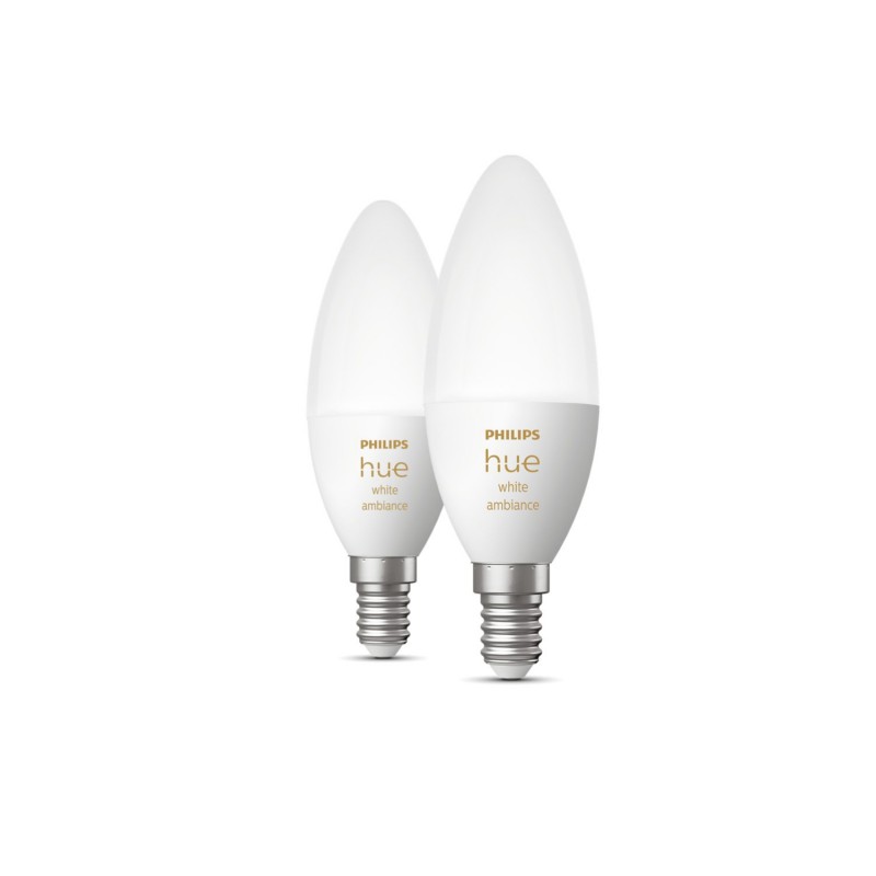 Philips Hue Лампа розумна E14, 5.2W(40Вт), 2200K-6500K, Tunable white, ZigBee, Bluetooth, димування, 2шт