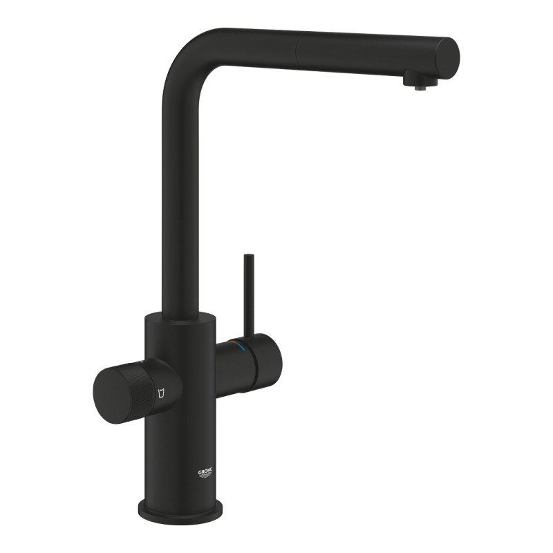 Grohe Змішувач для кухні Blue Pure Minta, довж.виливу - 223мм, поворотний/витяжний, 2 води, фантомний чорний
