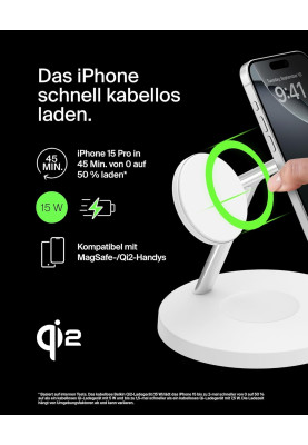 Belkin Зарядне пристрій бездротовий 3в1 Magnetic Pad Qi2 15Вт, білий