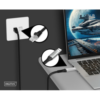 Digitus Кабель DIGITUS Ethernet USB-A - RJ45 CAT 6A S/FTP, 1 Gbit/s, 2m, LSZH