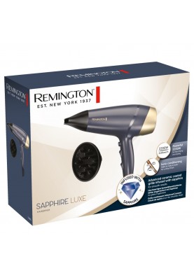 Remington Фен Sapphire Luxe, 2200Вт, 3 режими, дифузор, іоніз-я, хол. обдування, сапфіровий