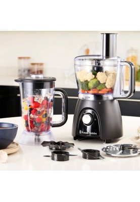 Russell Hobbs Кухонна машина Desire Matte Charcoal, 600Вт, чаша-пластик, корпус-пластик, насадок-4, чорний