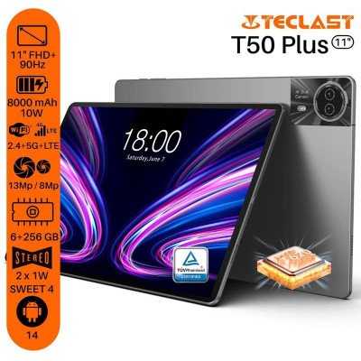 TECLAST Планшет T50 Plus 11" 6ГБ, 256ГБ, LTE, 8000мА•год, Android, сірий