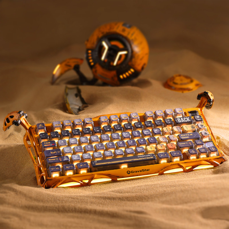 GravaStar x Kailh Speedy Клавіатура механічна Mercury K1 Pro 80keys, Mint, BT/WL/USB, жовтий