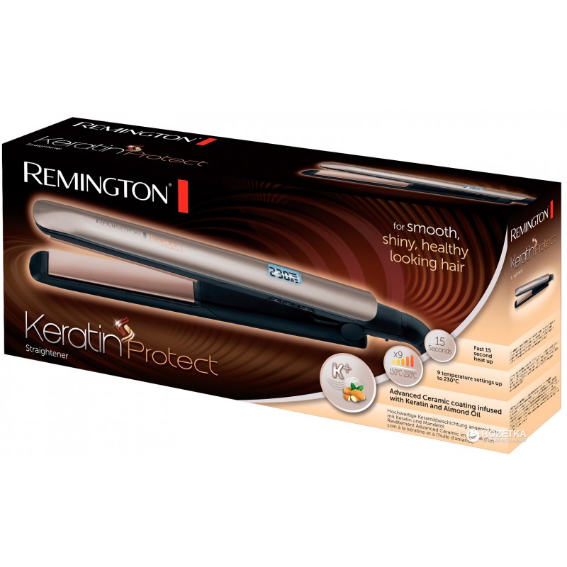 Remington Випрямляч Keratin Protect, 50Вт, темп.режимів-9, 150-230С, дисплей, кераміка, сріблястий