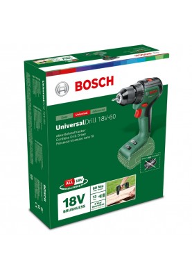 Bosch Шурупокрут-дриль акумуляторний UniversalDrill 18V-60 18В 60Нм 0-500·0-1900об·хв без АКБ та ЗП 1.3кг