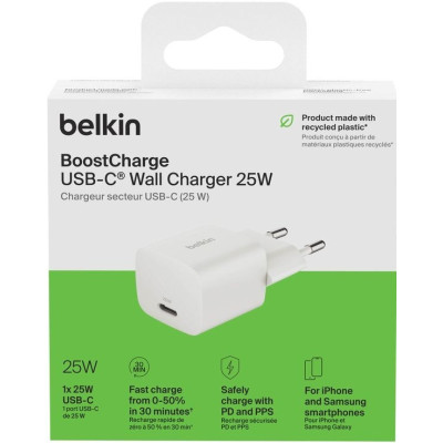 Belkin Зарядне пристрій мережевий 25Вт USB-С PD PPS, білий